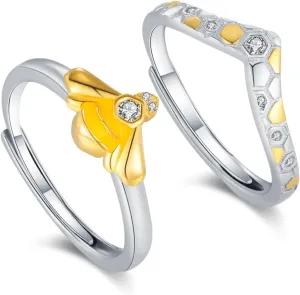 Couple Rings, His Hers Wedding Ring Sets 925 Sterling Silver Honey Bee Rings Promise Ring Gift for Couples Romantic Love Couples Jewelry Wedding Ring for Lovers