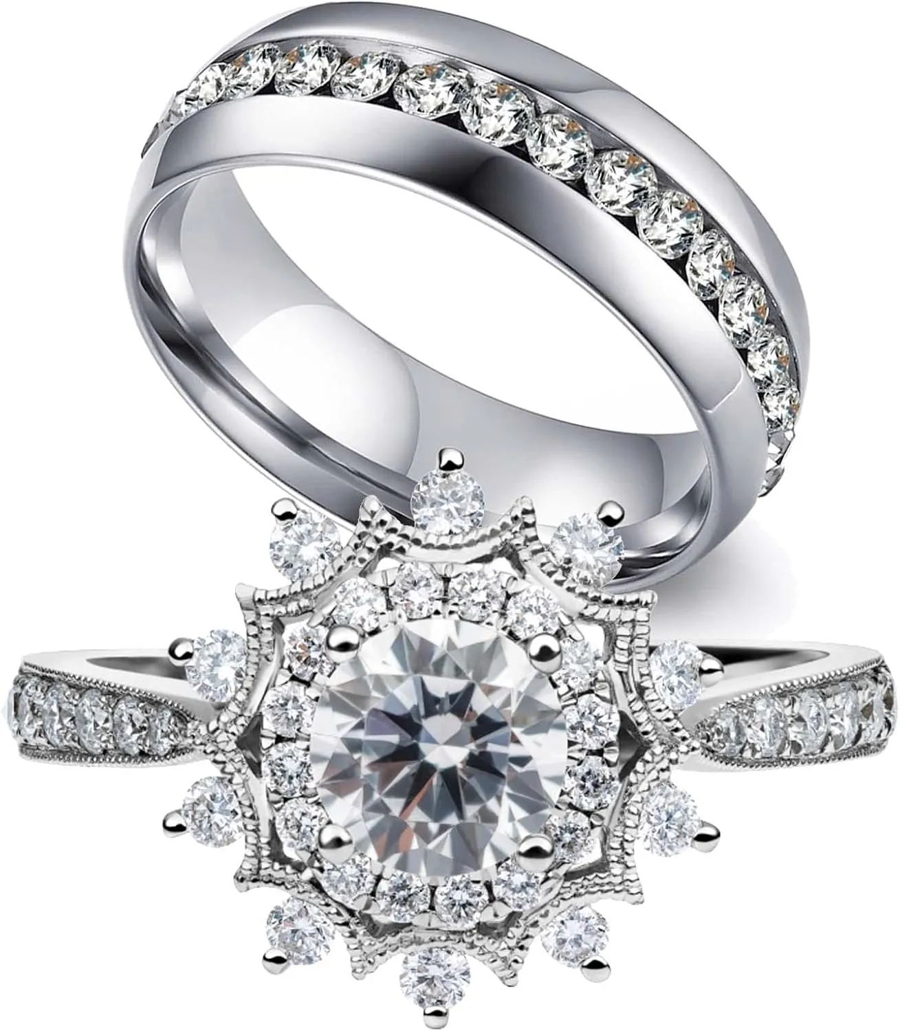 Couple Rings Matching Rings White Gold Plated 925 Sterling Silver Wedding Ring for Women Titanium Wedding Band
