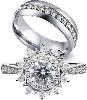 Couple Rings Matching Rings White Gold Plated 925 Sterling Silver Wedding Ring for Women Titanium Wedding Band