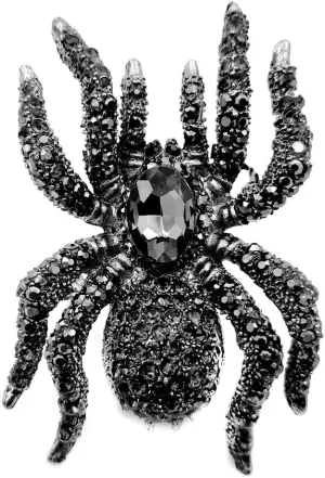 Creep Dangerous Black Crystal Rhinestone Statement Huge Spider Brooch Pin Spooky Style Tarantula Jewelry