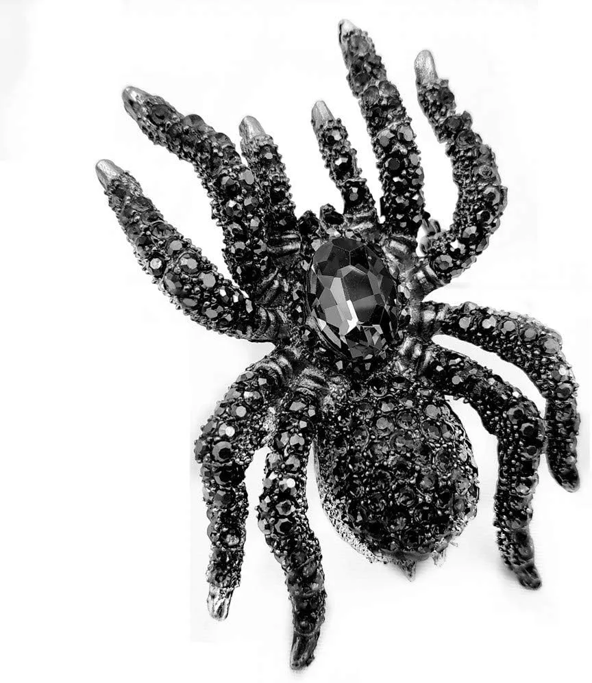 Creep Dangerous Black Crystal Rhinestone Statement Huge Spider Brooch Pin Spooky Style Tarantula Jewelry