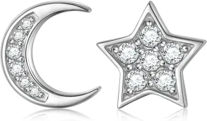 Crescent Moon Star Stud Earrings S925 Sterling Silver Earrings Ear Jewelry for Women