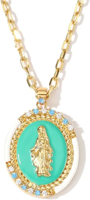 Cross Necklace 18K Gold Plated Grace Virgin Mary Necklace Our Lady of Guadalupe Necklace Vintage Cross Necklace for Women Men Religious Jewelry Amulets