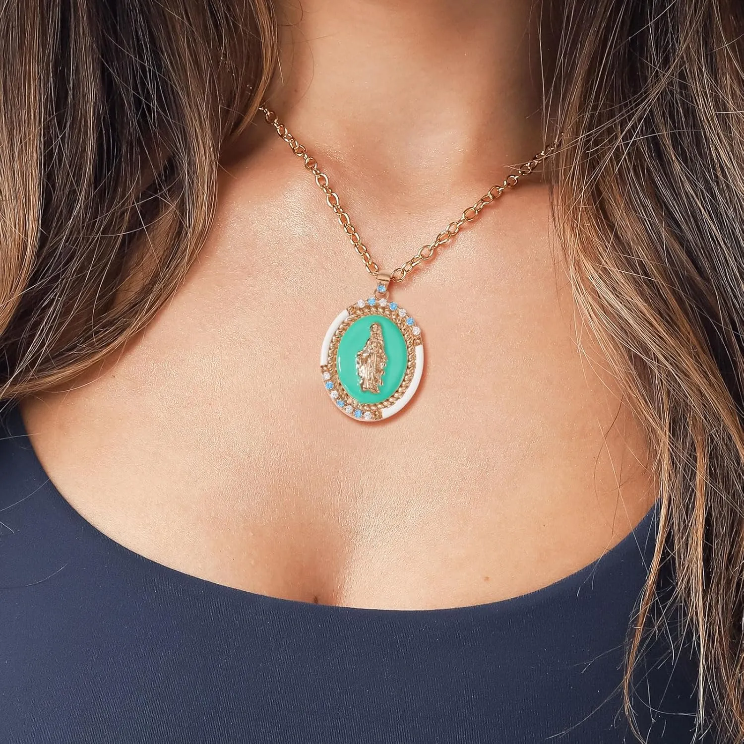 Cross Necklace 18K Gold Plated Grace Virgin Mary Necklace Our Lady of Guadalupe Necklace Vintage Cross Necklace for Women Men Religious Jewelry Amulets