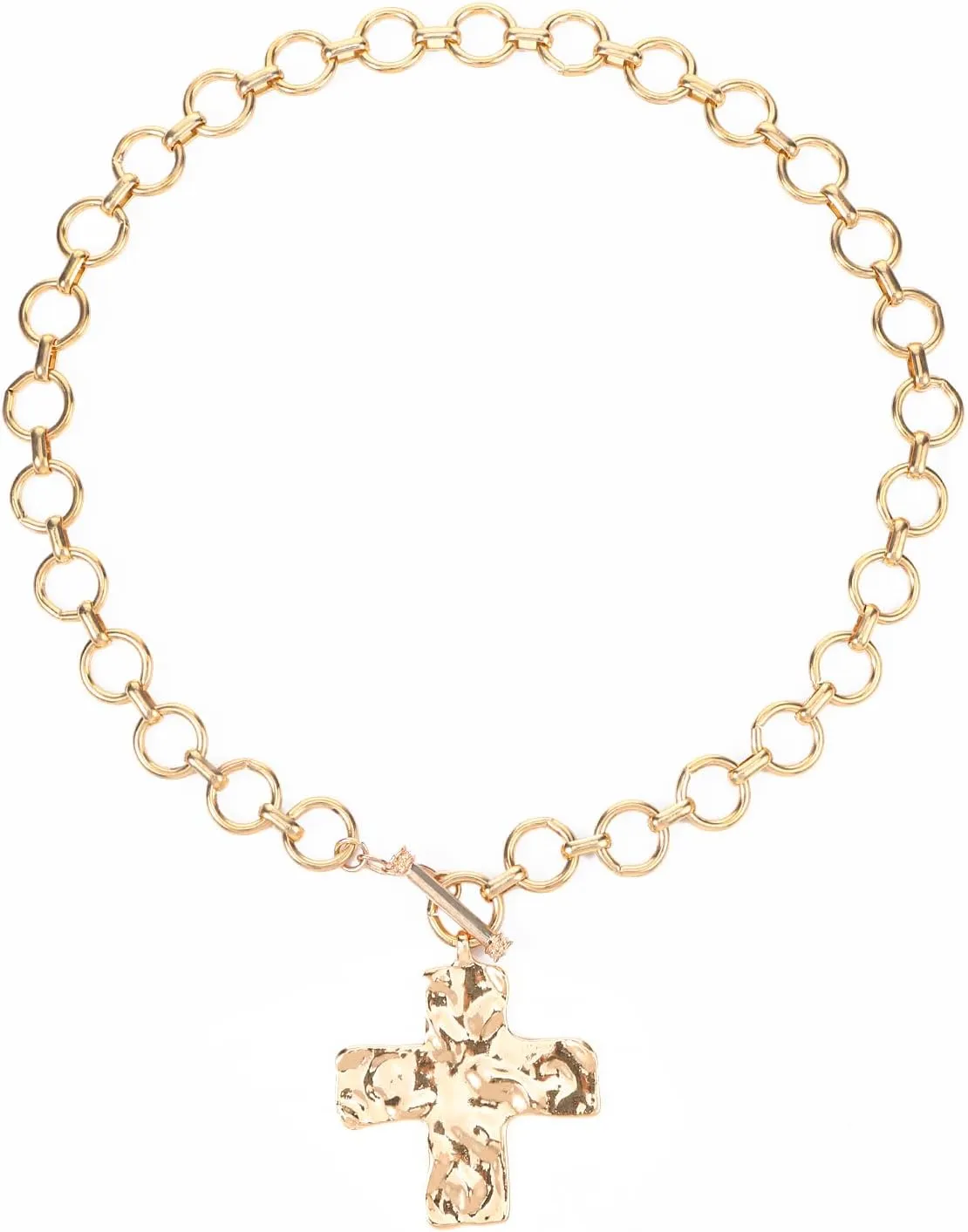 Cross Necklace Chunky Statement Gold Cross Pendant Necklace Hammered Bold Cross Necklace Thick Chain Chunky Gold Statement Pendant Necklace Vintage Chain Pendant Jewelry (chunky cross)