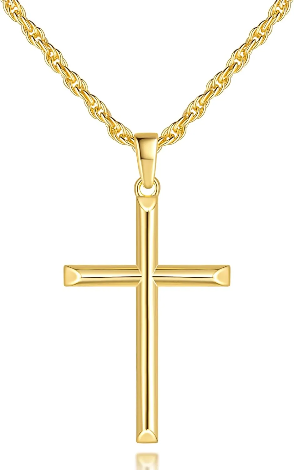 Cross Necklace for Men 14K Gold Cross Necklaces Chain for Men Paired with 3.5MM Twist Chain Power of Minimalism Mens Crosses Necklace Pendant 20/22/24in