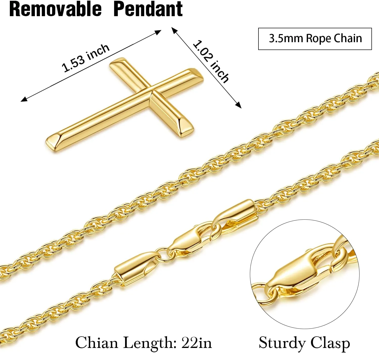 Cross Necklace for Men 14K Gold Cross Necklaces Chain for Men Paired with 3.5MM Twist Chain Power of Minimalism Mens Crosses Necklace Pendant 20/22/24in