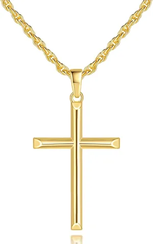 Cross Necklace for Men 14K Gold Cross Necklaces Chain for Men Paired with 3.5MM Twist Chain Power of Minimalism Mens Crosses Necklace Pendant 20/22/24in