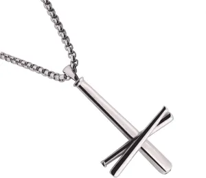Cross Necklace for Men Women - Stainless Steel Upside Down Cross Pendant Baseball Bats Design with Chain 20 Inches