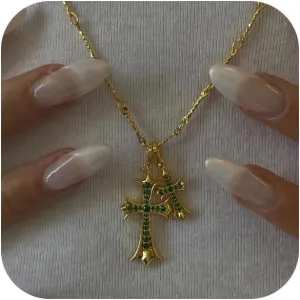 Cross Necklace for Women 14K Gold/Silver Plated Double Cross Pendant Necklace Dainty Trendy Diamond Cross Charm Link Chain Choker Delicate Faith Jewelry Religious Gifts for Men