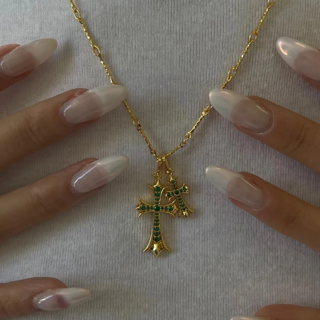 Cross Necklace for Women 14K Gold/Silver Plated Double Cross Pendant Necklace Dainty Trendy Diamond Cross Charm Link Chain Choker Delicate Faith Jewelry Religious Gifts for Men