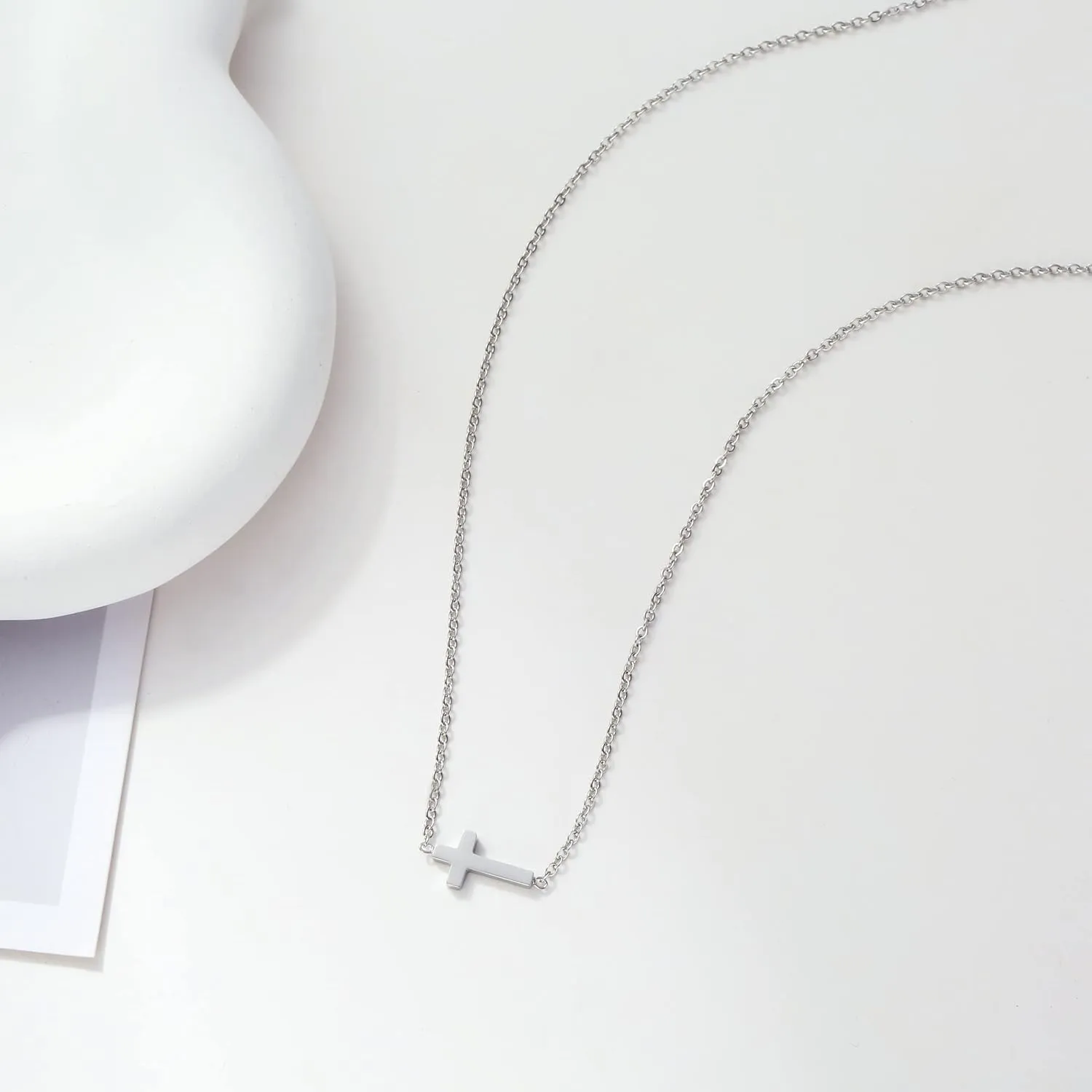 Cross Necklace for Women Gold CZ Diamond Sideways Cross Pendant Necklace Dainty Cute Tiny Cross Choker Necklace Simple Trendy Jewelry