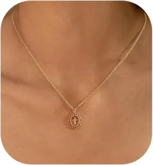 Cross Necklace for Women,Double Cross Necklace Gold Plated Cross Necklaces for Women Trendy Dainty 14K Gold Cross Pendant Necklace Simple Cute Choker Necklace Gold Charm Necklace for Women Jewelry