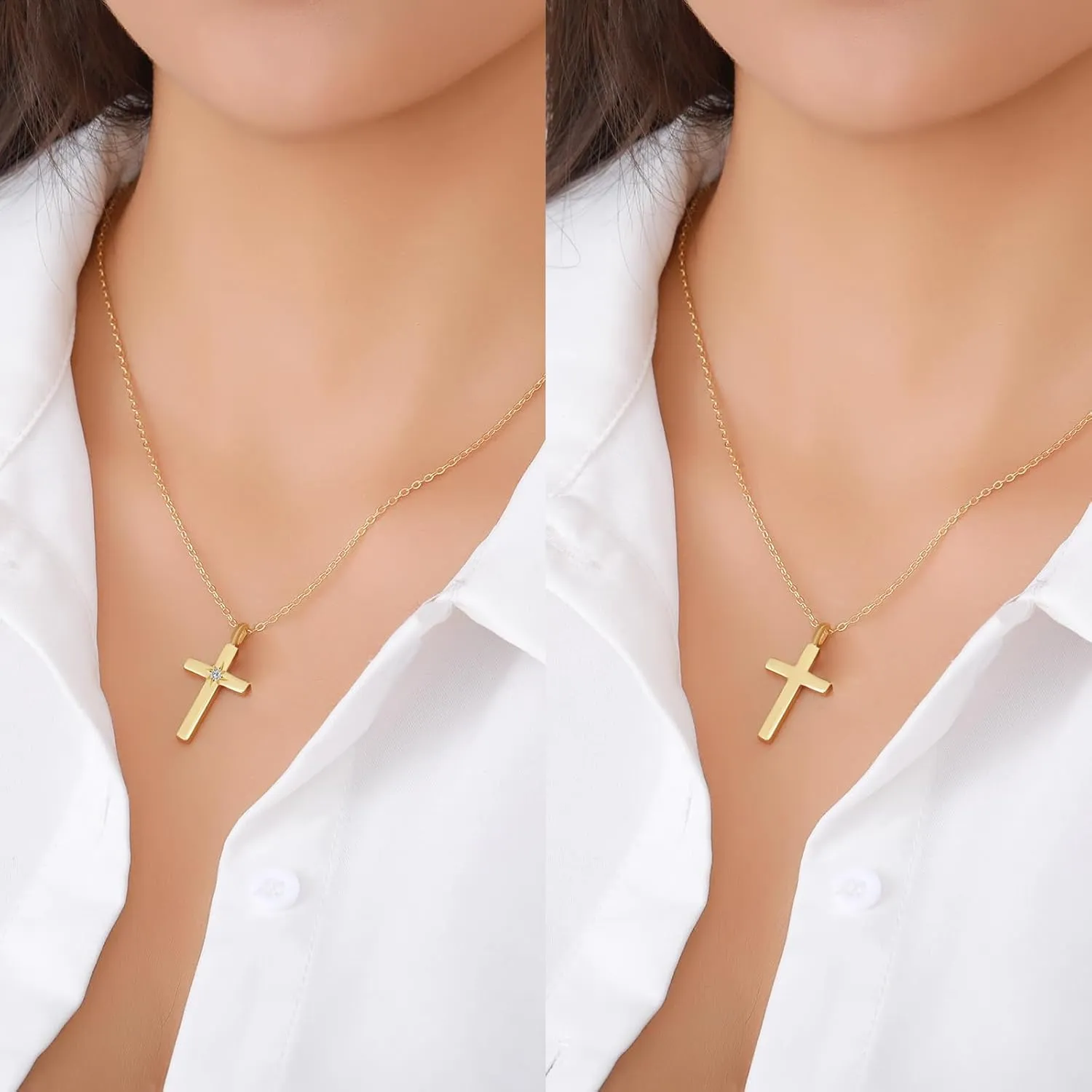 Cross Necklace with A-Z Initial Pendant for Women- 24K Gold Plated with Cubic Zirconia, with Ceramic Jewelry Tray - Christian Gift for Mom, Wife, Daughter