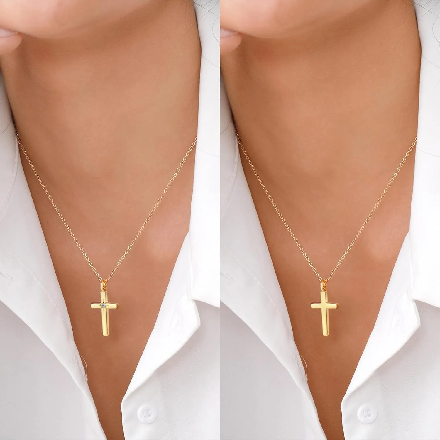 Cross Necklace with A-Z Initial Pendant for Women- 24K Gold Plated with Cubic Zirconia, with Ceramic Jewelry Tray - Christian Gift for Mom, Wife, Daughter