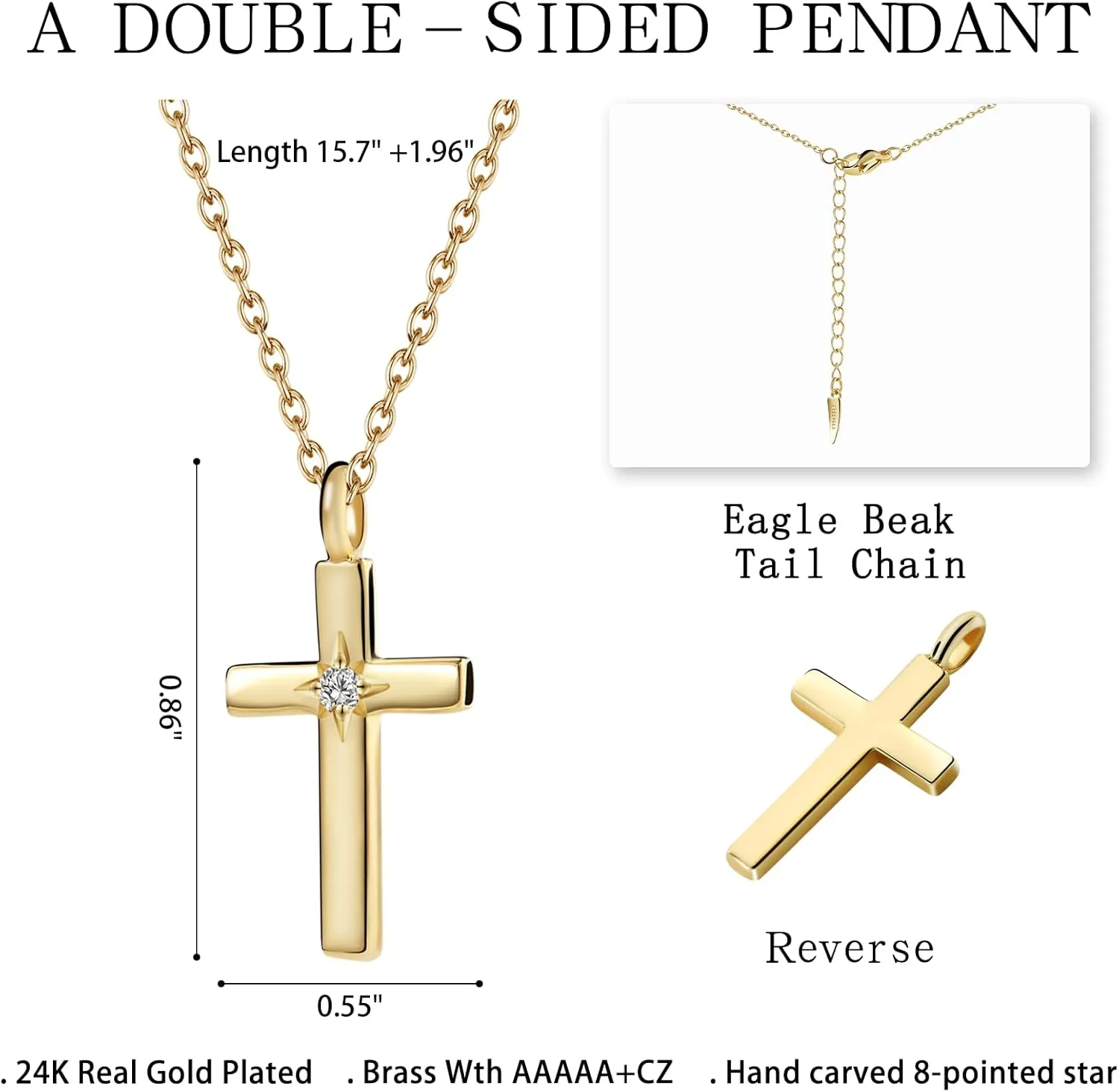 Cross Necklace with A-Z Initial Pendant for Women- 24K Gold Plated with Cubic Zirconia, with Ceramic Jewelry Tray - Christian Gift for Mom, Wife, Daughter