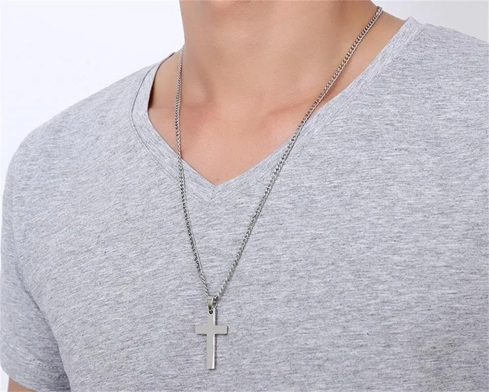 Cross Pendant Necklace for Men Women Gold Silver Black Cross Necklace Faith Cross Trendy Jewelry Set Simple Cross Chain Necklace