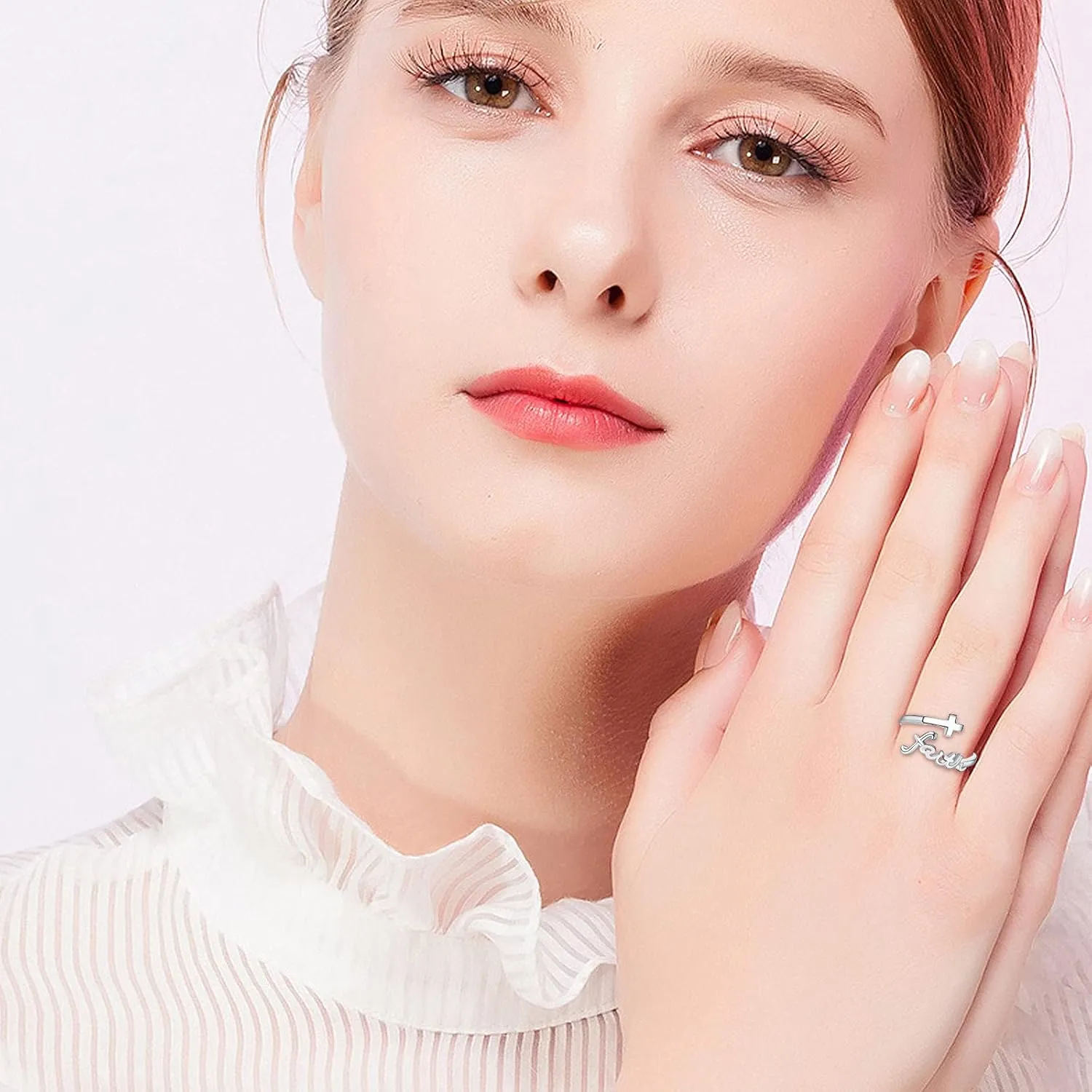 Cross Ring, Faith Ring Sterling Silver Adjustable Cross Wrap Ring Christian Fashion Band Ring for Women Girlfriend Gift