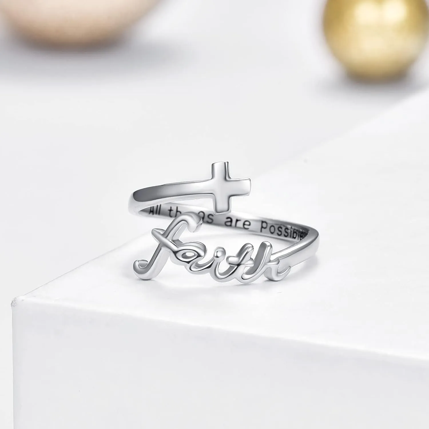 Cross Ring, Faith Ring Sterling Silver Adjustable Cross Wrap Ring Christian Fashion Band Ring for Women Girlfriend Gift