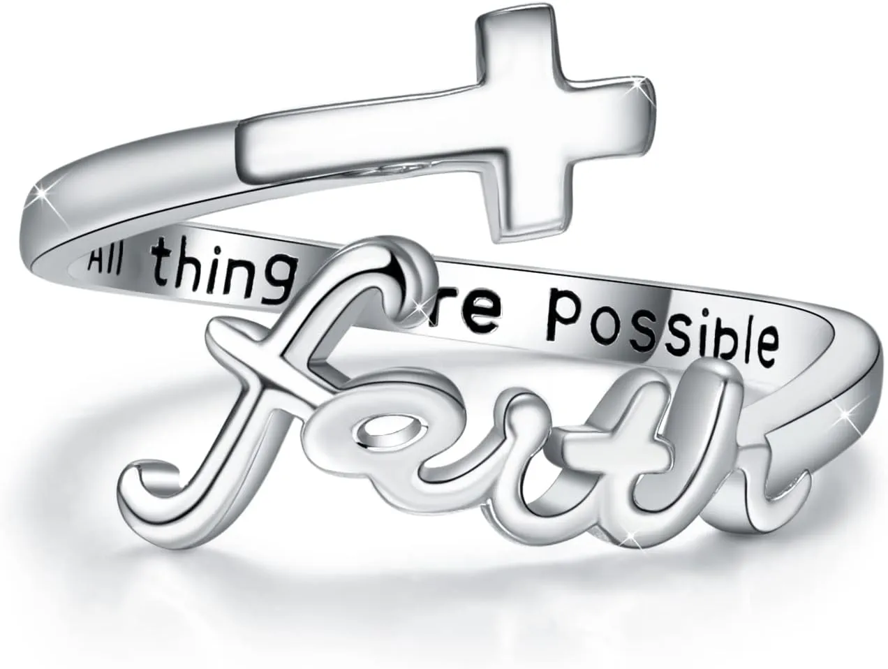 Cross Ring, Faith Ring Sterling Silver Adjustable Cross Wrap Ring Christian Fashion Band Ring for Women Girlfriend Gift