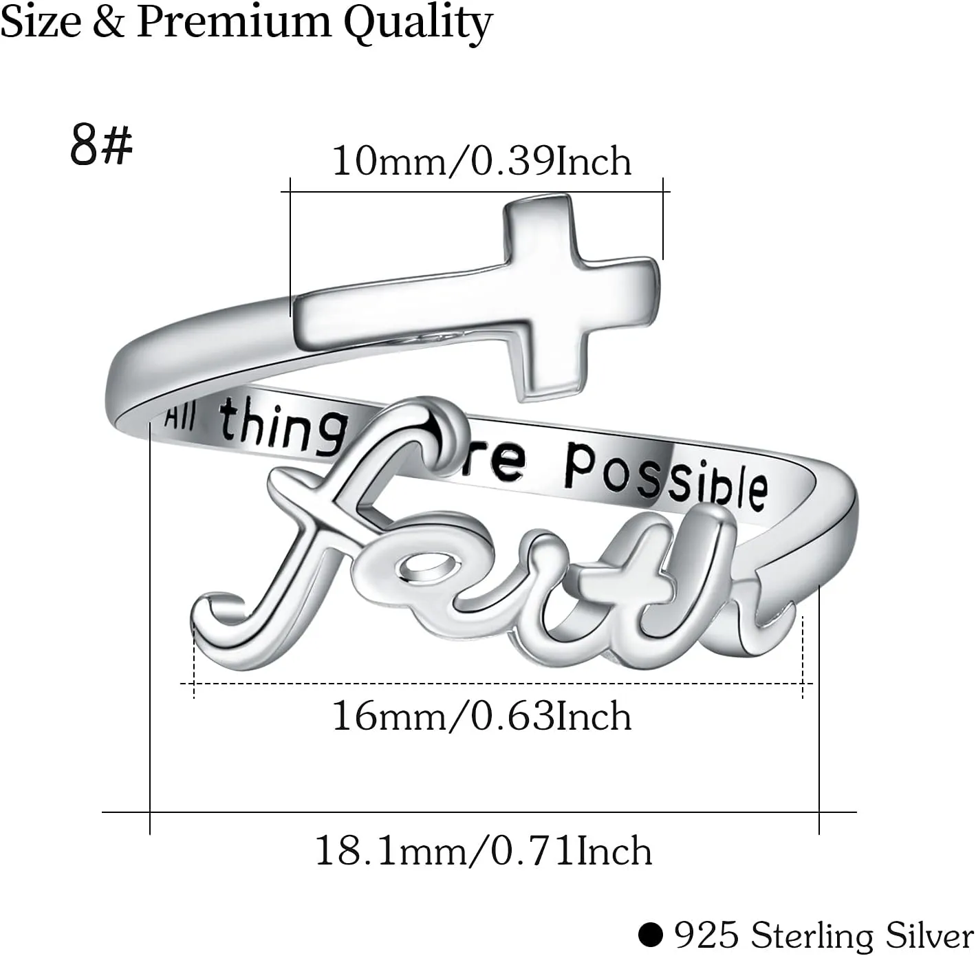 Cross Ring, Faith Ring Sterling Silver Adjustable Cross Wrap Ring Christian Fashion Band Ring for Women Girlfriend Gift