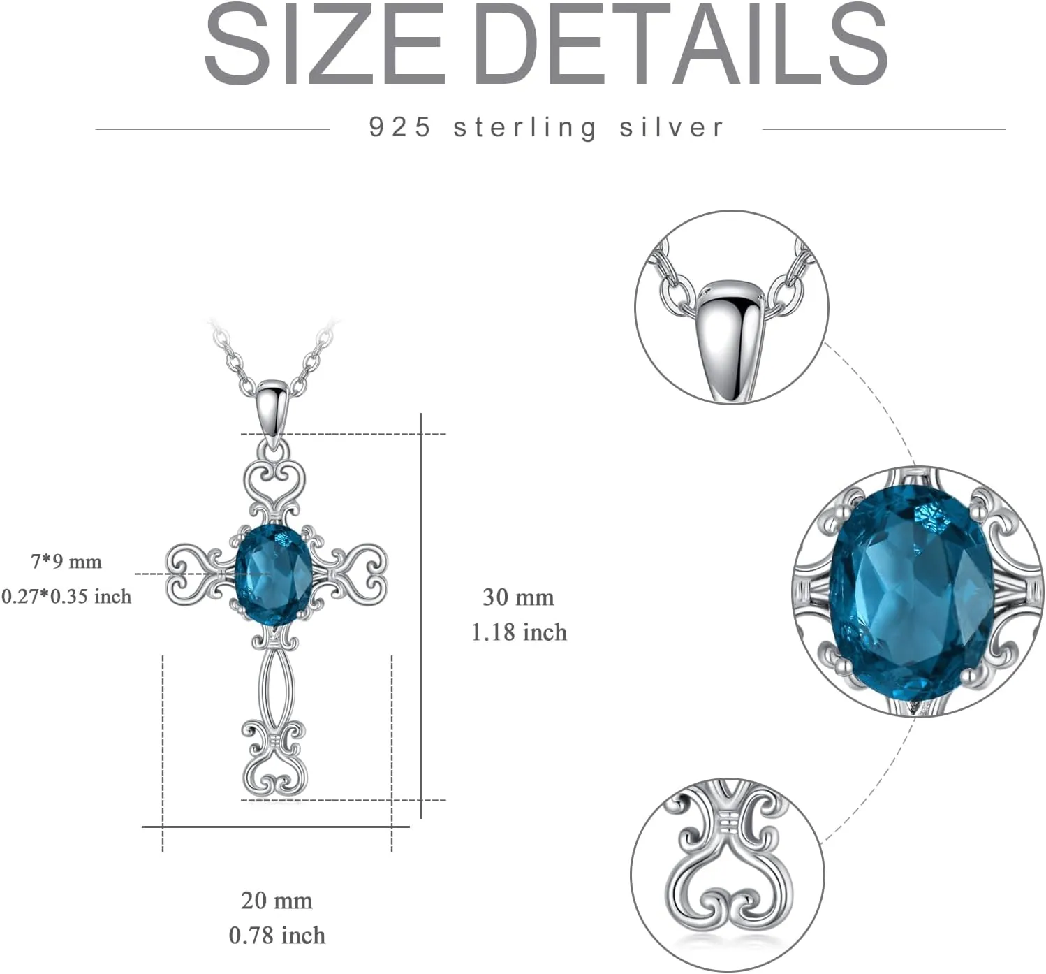 Cross with Gemstone Necklace 925 Sterling Silver 7mm * 9mm Oval Cut Birthstone Pendant Necklace for Women