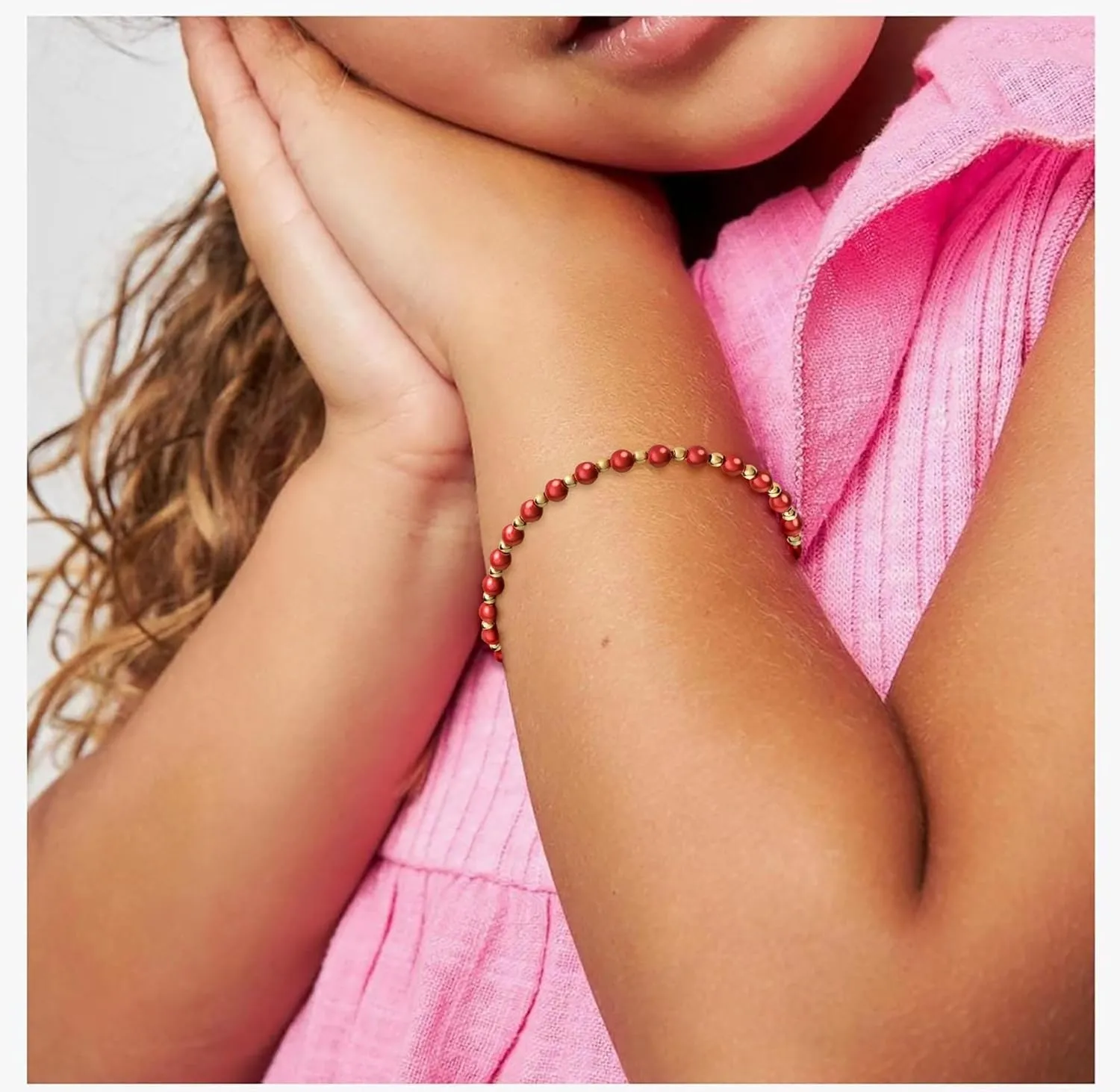 Crystal Dream Luxury 14KT Gold-Filled Beads | High-End European Simulated Red Coral Pearls | Stylish Baby Girl Bracelet Gift | Bracelet for Protection | Elegant Baby Bracelet