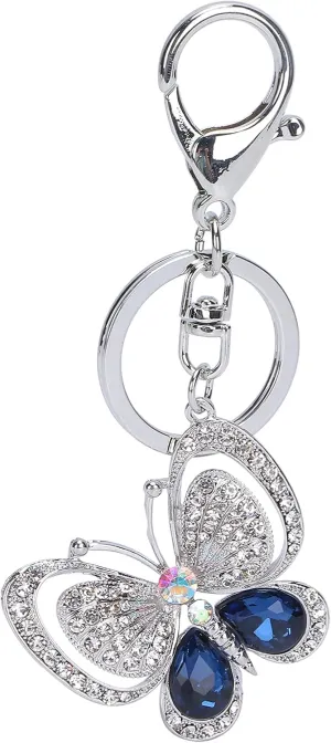 Crystal Keychain Pendant, Butterfly Zinc Alloy Rhinestone Sparkling Pendant Key Ring Charm Pendant for Women Girls