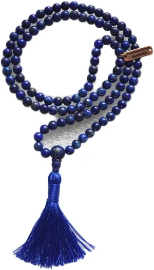 Crystals Mala Beads Necklace Reiki Healing Stones Blessed & Energized Handmade 108 Buddhist Prayer Beads - Comes w/Velvet Pouch (Lapis Lazuli, 6 mm)