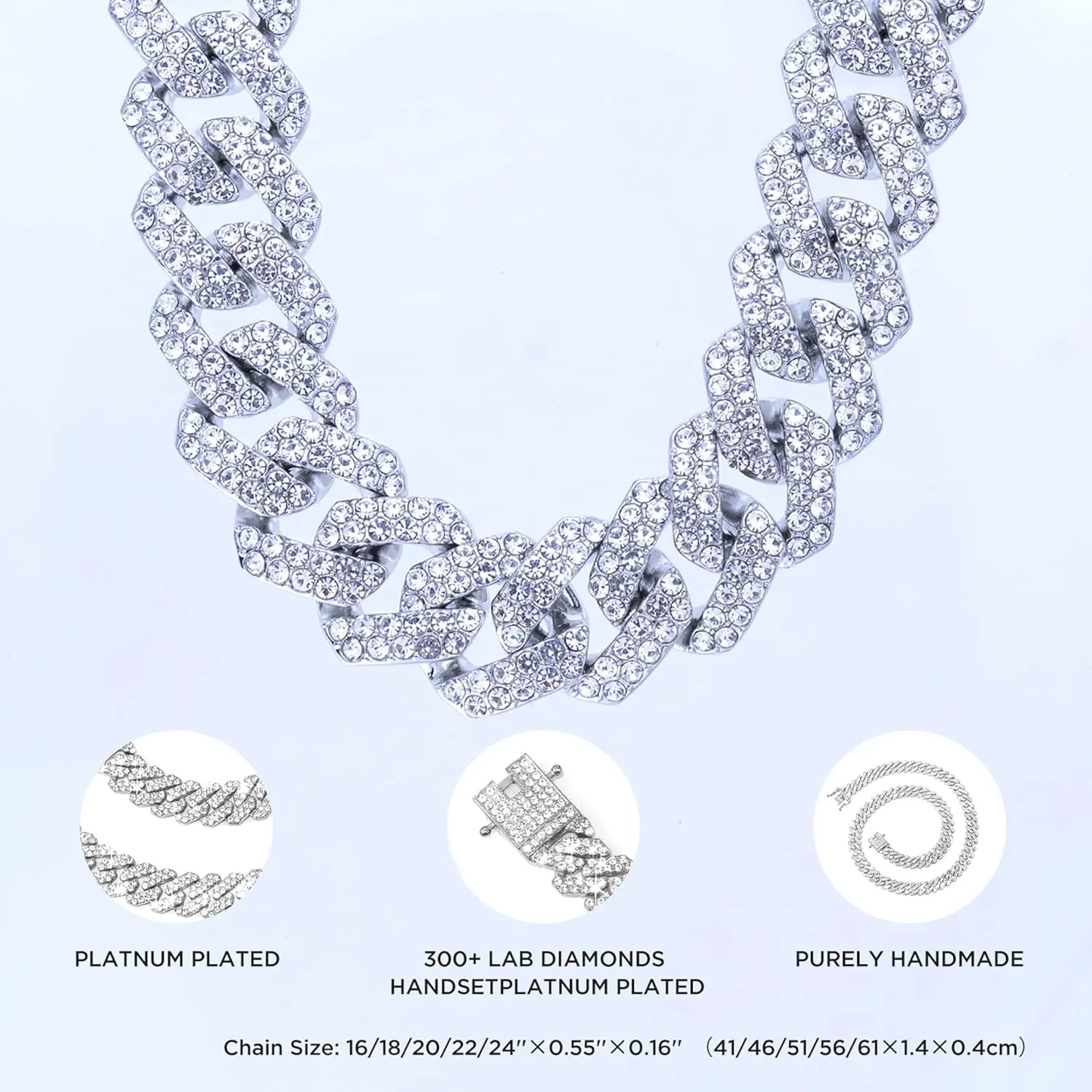 Cuban Chain Necklaces Silver/Gold Cuban Link Chains Mens Iced Out Miami Bling Diamond Hip Hop Jewelry for Women