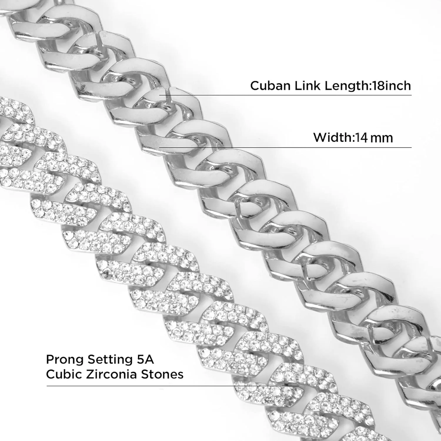 Cuban Chain Necklaces Silver/Gold Cuban Link Chains Mens Iced Out Miami Bling Diamond Hip Hop Jewelry for Women