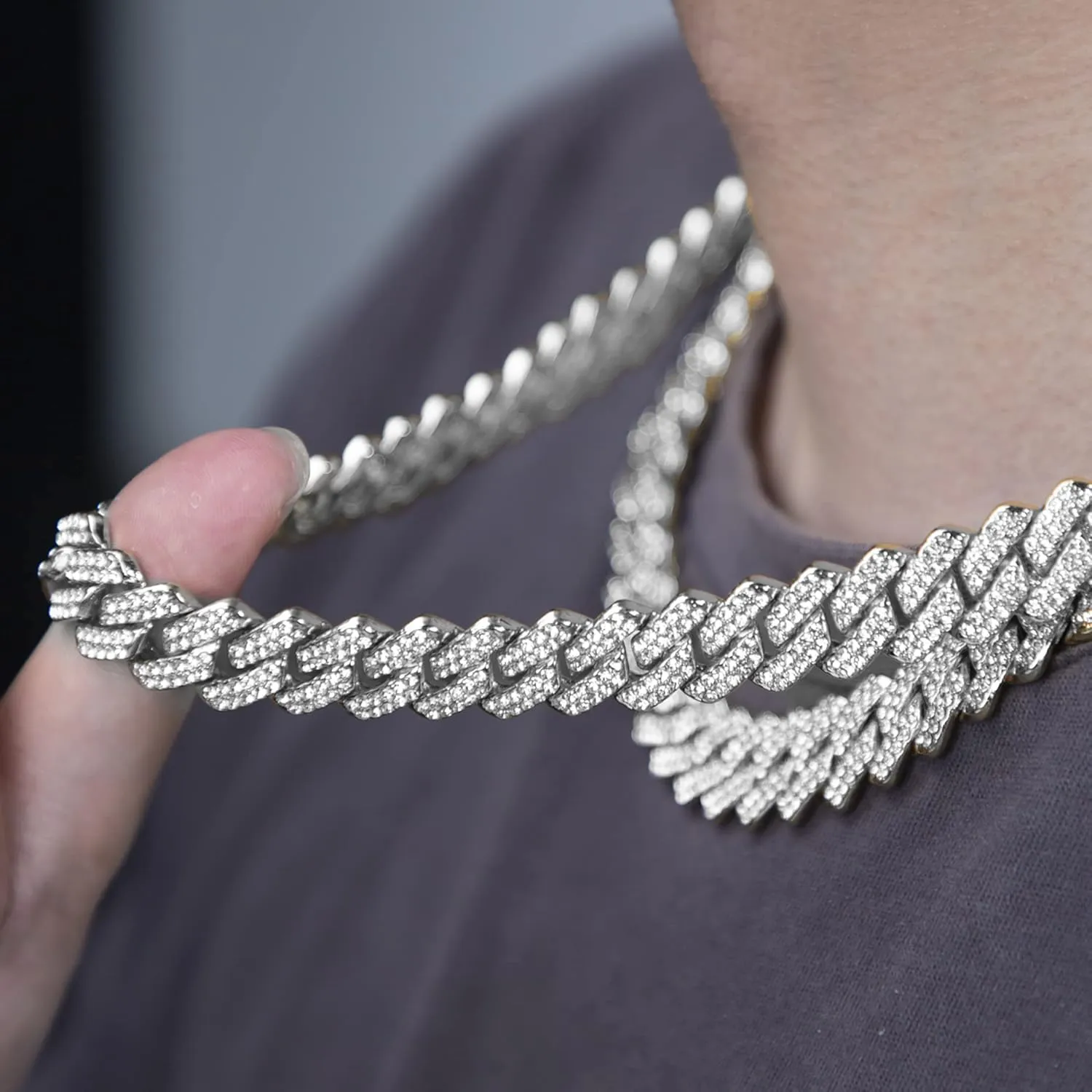 Cuban Chain Necklaces Silver/Gold Cuban Link Chains Mens Iced Out Miami Bling Diamond Hip Hop Jewelry for Women