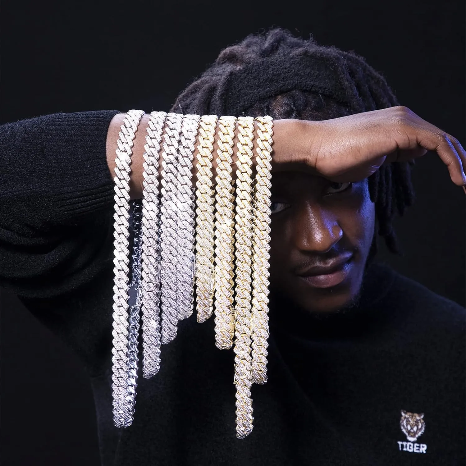 Cuban Chain Necklaces Silver/Gold Cuban Link Chains Mens Iced Out Miami Bling Diamond Hip Hop Jewelry for Women