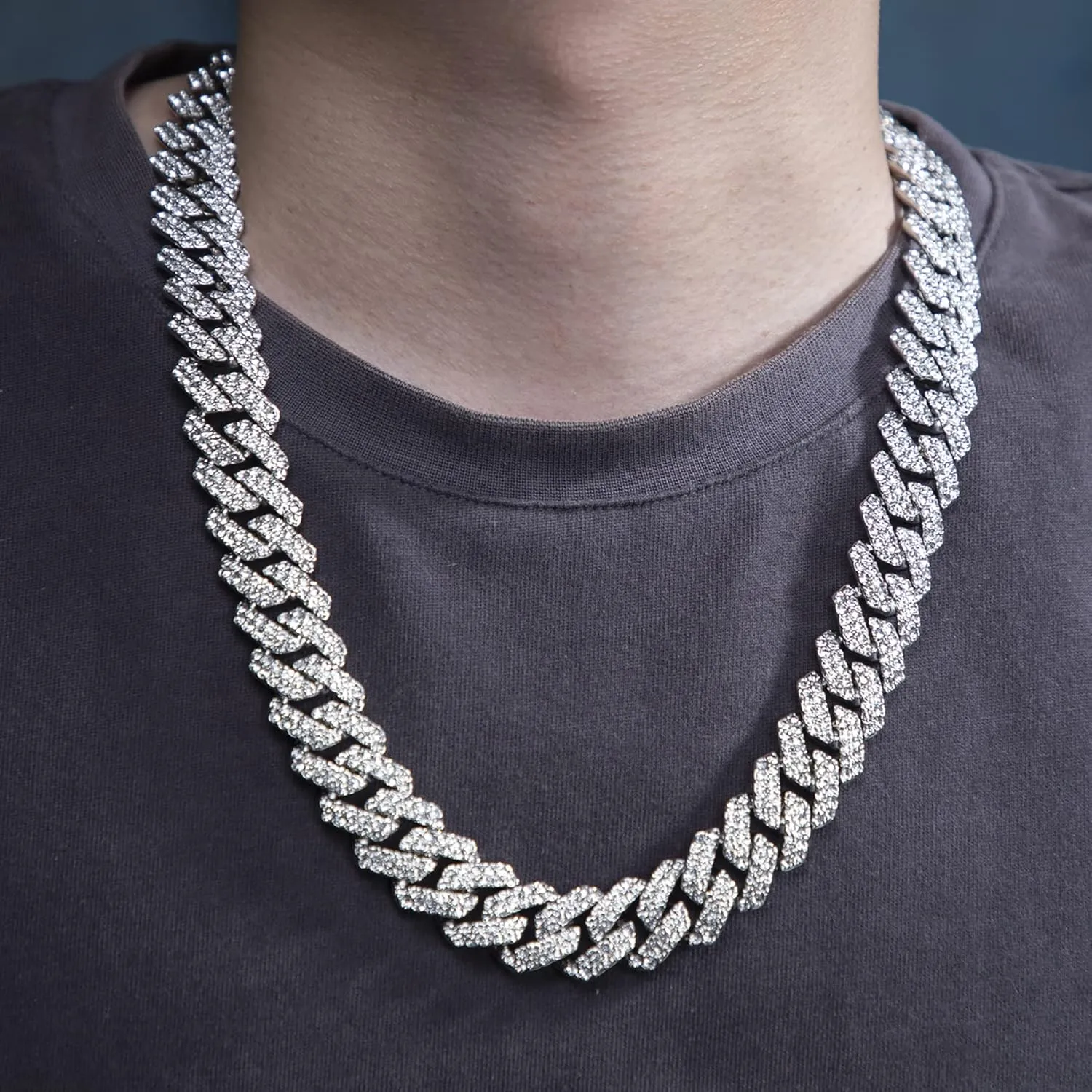 Cuban Chain Necklaces Silver/Gold Cuban Link Chains Mens Iced Out Miami Bling Diamond Hip Hop Jewelry for Women