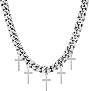 Cuban Link Chain for Men with Cross Pendant, 8mm Mens Necklace Chain with 5 Small Cross Pendants, Ideal Gift for Men