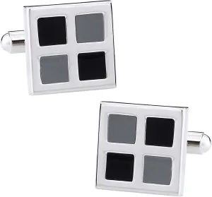 Cuff-Daddy Stylish Black and Gray Enamel Square Cufflinks with Presentation Box