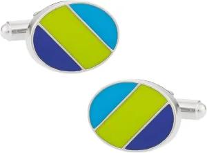 Cuff-Daddy Stylish Enamel Green & Blue Oval Cufflinks with Presentation Box