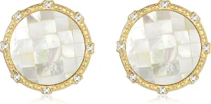 Cultured Mother of Pearl Stud Earrings For Women 14K Real Gold Plated 925 Sterling Silver Hypoallergenic Large Round Stud Earrings