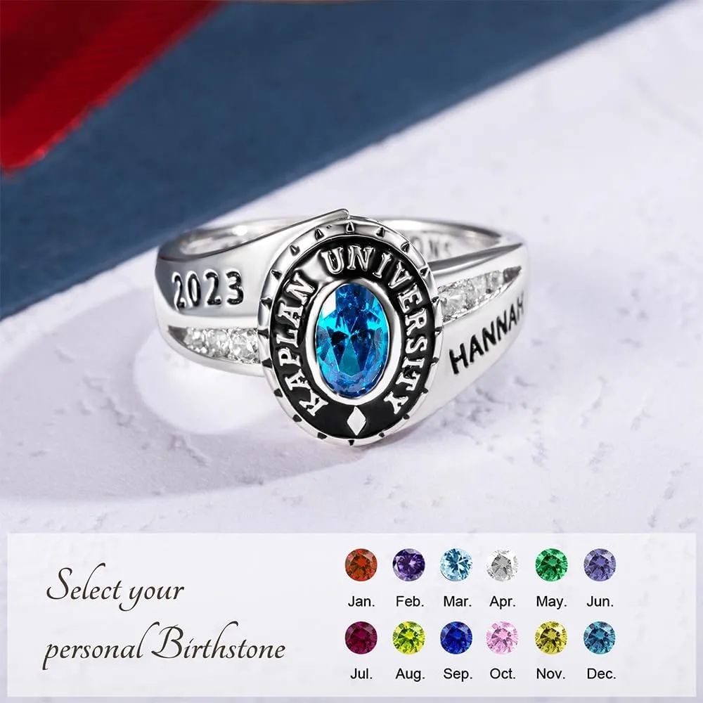 Custom High School Class Rings 925 Sterling Silver/Brass Personalized University Graduation Ring For Women College Rings Gifts For Daughter Girlfriends Her