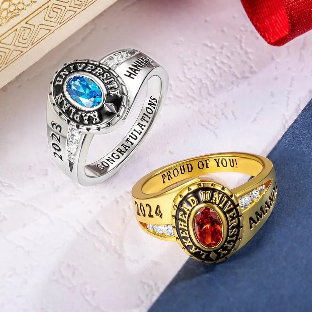 Custom High School Class Rings 925 Sterling Silver/Brass Personalized University Graduation Ring For Women College Rings Gifts For Daughter Girlfriends Her