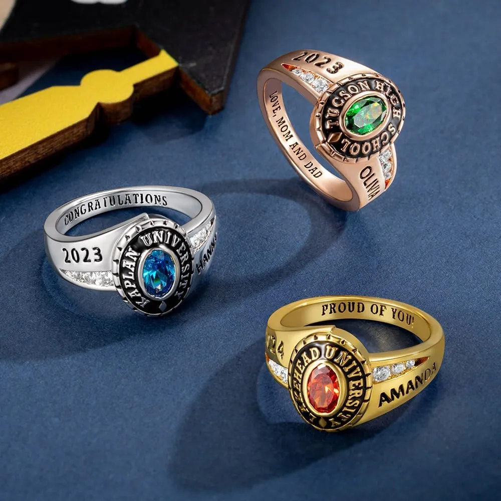 Custom High School Class Rings 925 Sterling Silver/Brass Personalized University Graduation Ring For Women College Rings Gifts For Daughter Girlfriends Her
