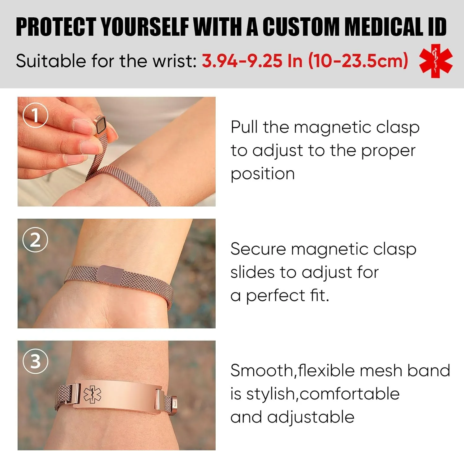 Custom Medical Bracelets for Women Men : Personalized Medical ID Emergency Bracelet Free Engraved Adjustable Stylish Stainless Steel Wristband Life Alert Gifts for Diabetics Asthma Blood Thinner