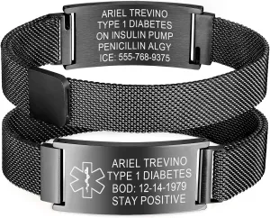Custom Medical Bracelets for Women Men : Personalized Medical ID Emergency Bracelet Free Engraved Adjustable Stylish Stainless Steel Wristband Life Alert Gifts for Diabetics Asthma Blood Thinner