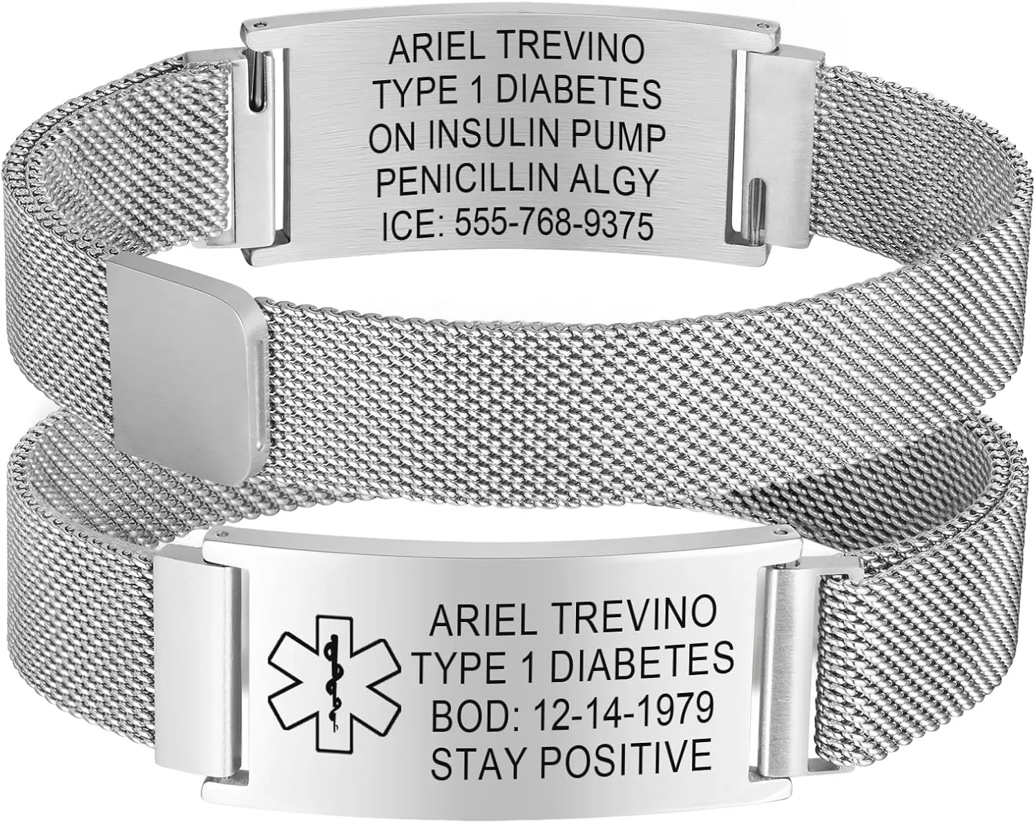 Custom Medical Bracelets for Women Men : Personalized Medical ID Emergency Bracelet Free Engraved Adjustable Stylish Stainless Steel Wristband Life Alert Gifts for Diabetics Asthma Blood Thinner
