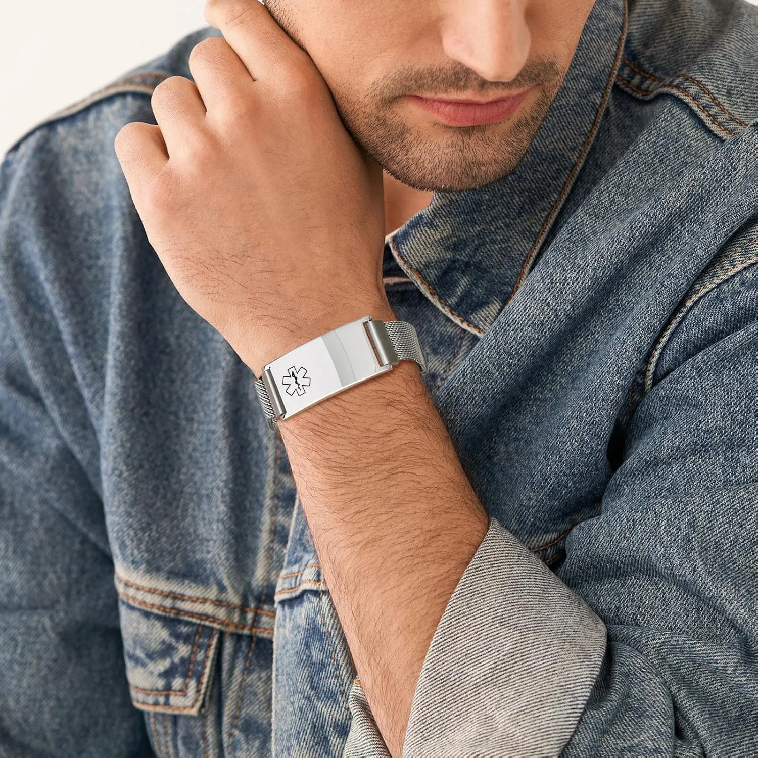 Custom Medical Bracelets for Women Men : Personalized Medical ID Emergency Bracelet Free Engraved Adjustable Stylish Stainless Steel Wristband Life Alert Gifts for Diabetics Asthma Blood Thinner