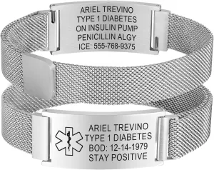 Custom Medical Bracelets for Women Men : Personalized Medical ID Emergency Bracelet Free Engraved Adjustable Stylish Stainless Steel Wristband Life Alert Gifts for Diabetics Asthma Blood Thinner