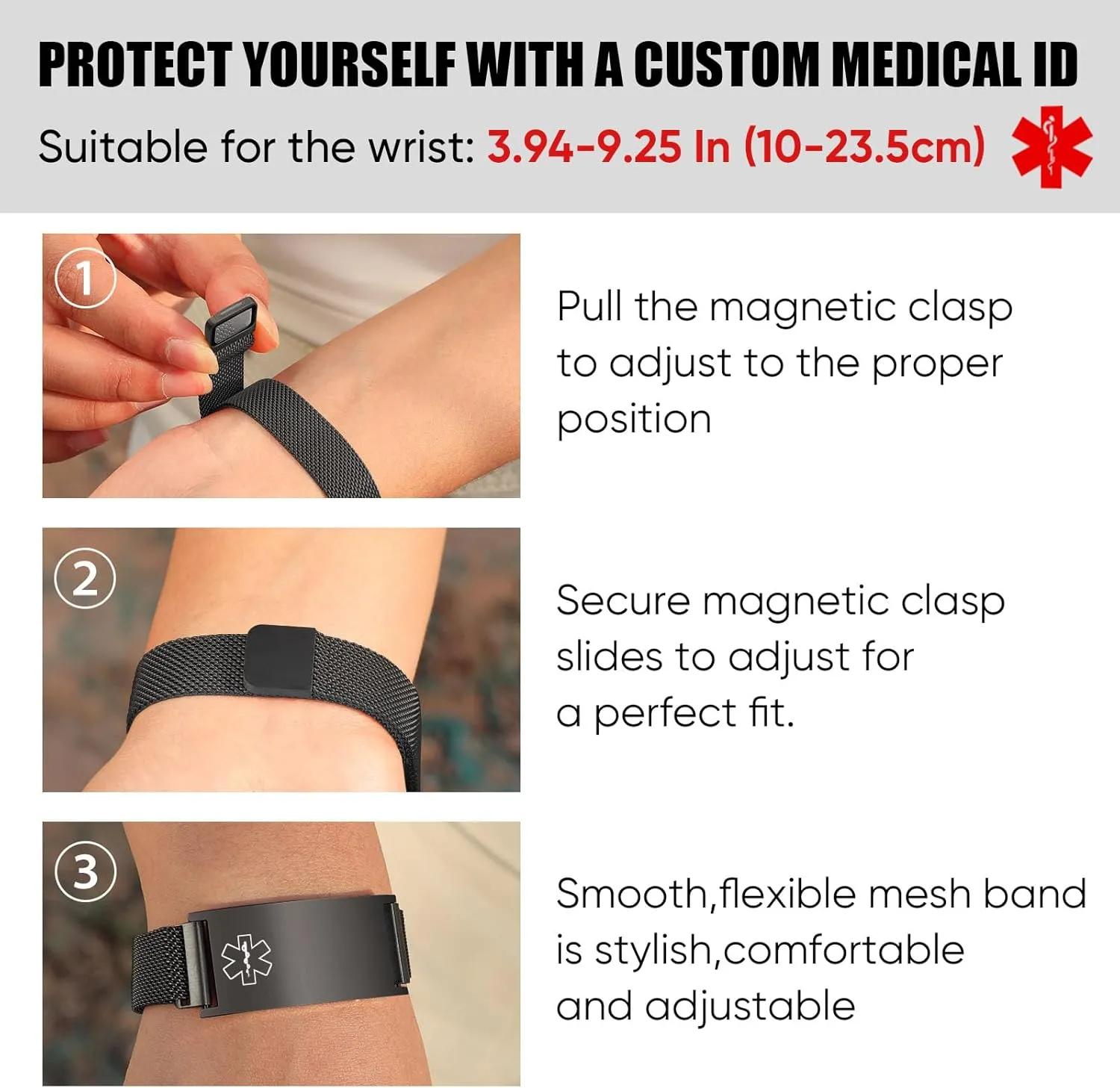 Custom Medical Bracelets for Women Men : Personalized Medical ID Emergency Bracelet Free Engraved Adjustable Stylish Stainless Steel Wristband Life Alert Gifts for Diabetics Asthma Blood Thinner
