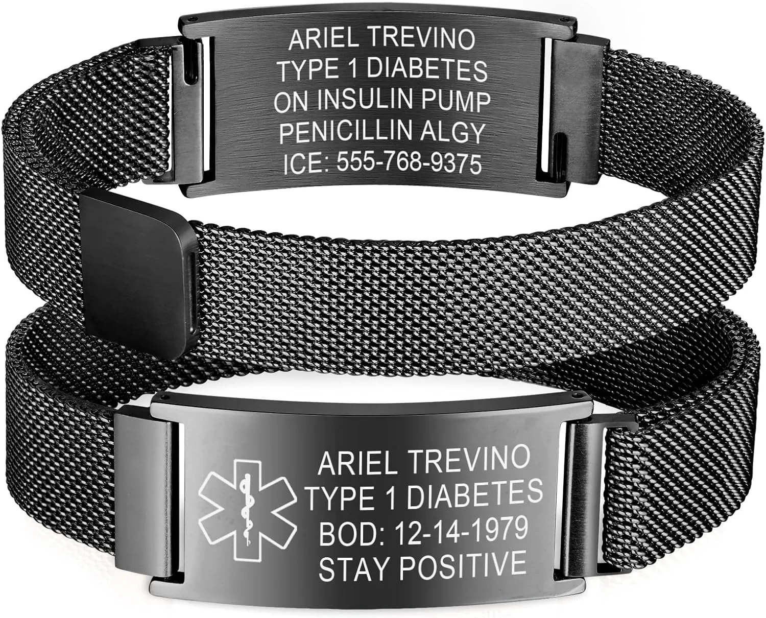 Custom Medical Bracelets for Women Men : Personalized Medical ID Emergency Bracelet Free Engraved Adjustable Stylish Stainless Steel Wristband Life Alert Gifts for Diabetics Asthma Blood Thinner