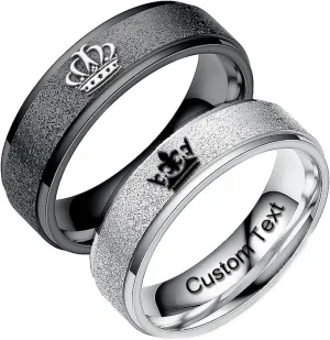 Customize Crown Couples Rings Her King His Queen Promise Ring Inside Can Engraved Band Rings Wedding Rings Titanium Stainless Steel 8mm 6mm 6-13#