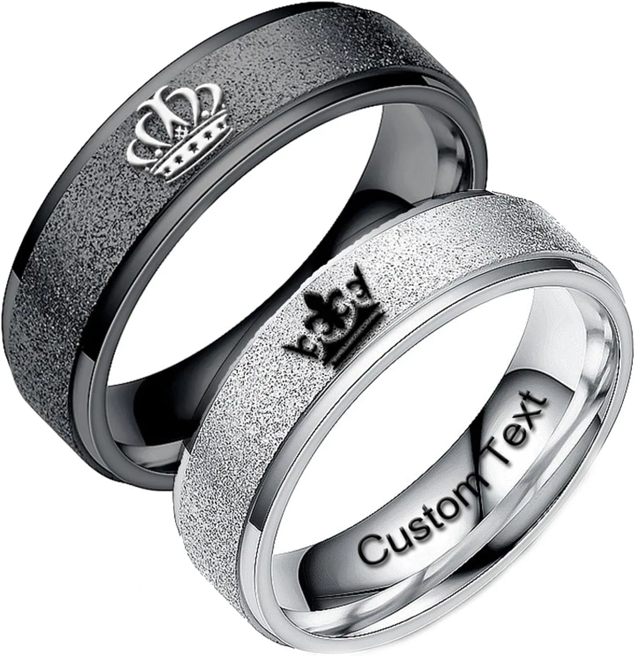 Customize Crown Couples Rings Her King His Queen Promise Ring Inside Can Engraved Band Rings Wedding Rings Titanium Stainless Steel 8mm 6mm 6-13#